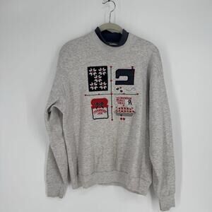 Vintage grandma core sweatshirt womens medium M gray sewing quilt pie jam usa